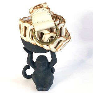 Vintage Express Womens Off White Genuine Leather Distressed Loop Belt Size Large